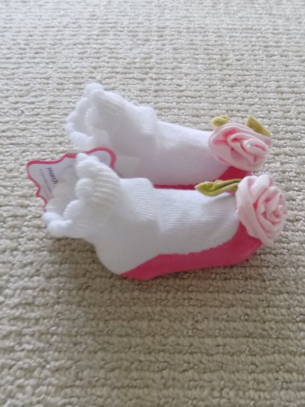 NEW MUDPIE JERSEY FLOWER ROSE BABY SOCKS 0-12 MONTHS PINK WHITE MARCH OF DIMES